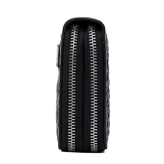 Men's Real Leather Clutch Bag, Double Zipper Long Business Wallets Phone Holder