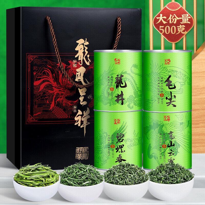 500g Four Premium Green Teas Longjing Maojian tea, Biluochun high mountain tea