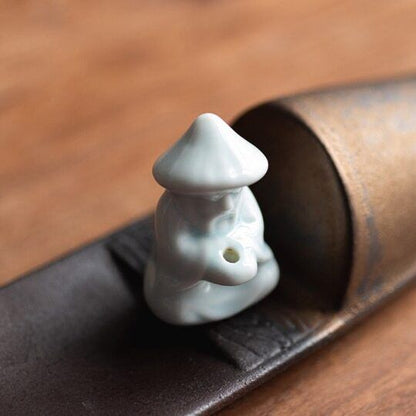Ceramic Old Man Fishing Incense Holder for Sticks Creative Fishing Boat Ornament