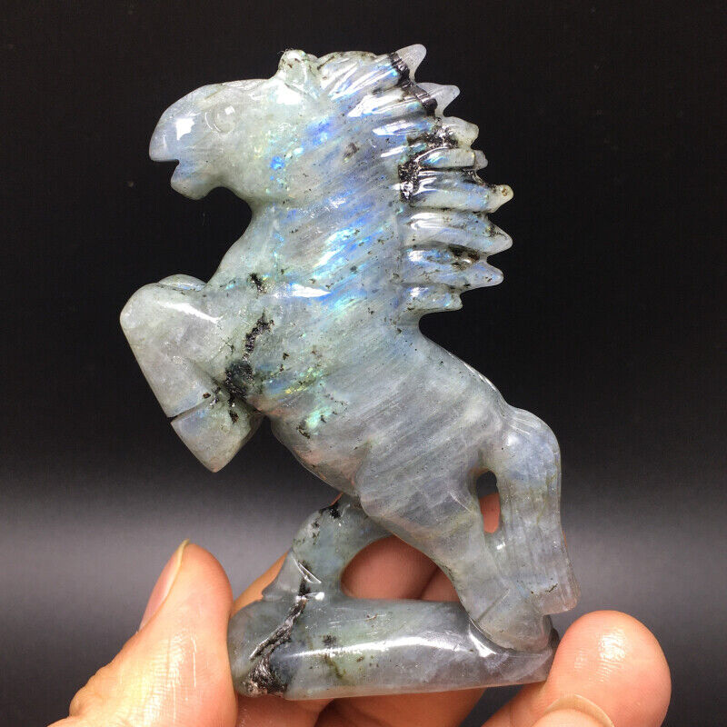 110g \Natural Crystal .labradorite,Hand-Carved.Exquisite horse statues48
