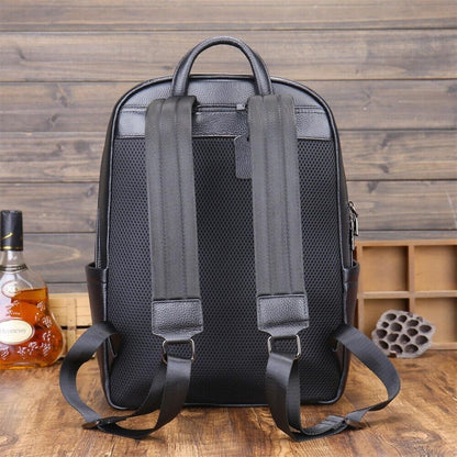 Top Cow Leather Black Men's bag, Soft Leather Large Capacity Backpack Travel Bag