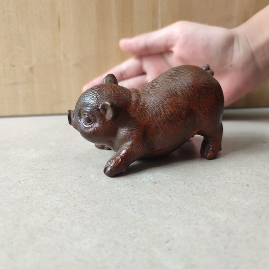 Vintage Wooden Christmas Ornaments Decor Boxwood Carved Pig Statue Souvenir Gift