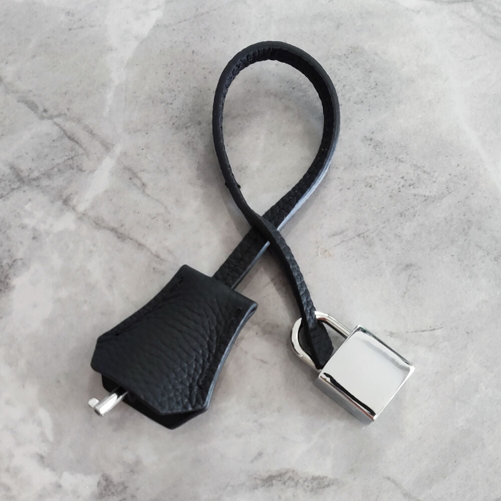 Real Cowhide Leather Clochette Bag Charm Gold/ Silver Padlock & Key for Handbags