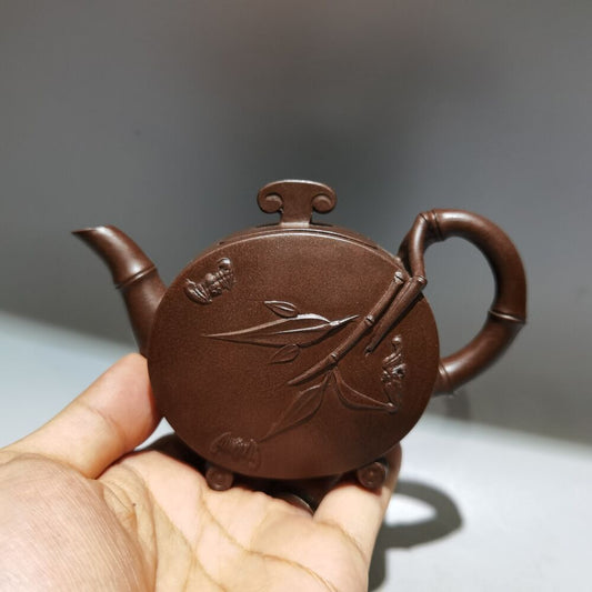vintage chinese yixing purple clay teapot zisha ceremony bamboo teaware art