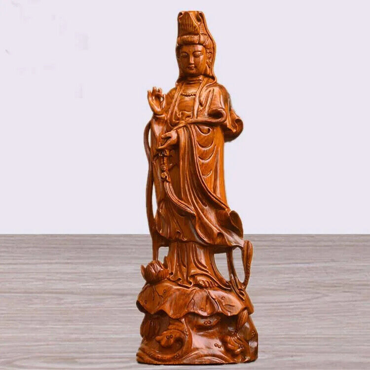 30CM Blessing family Talisman Guanyin Buddha Rosewood carving Sculpture statue