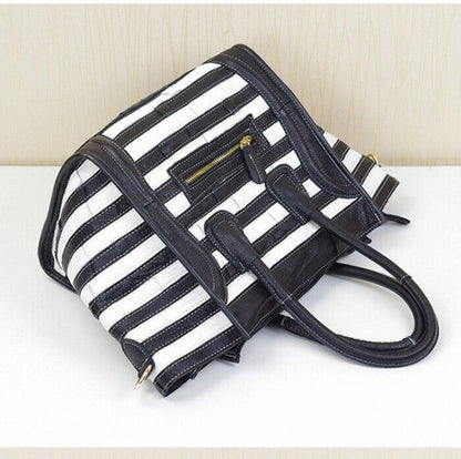 Women's Bag Luxury Genuine Leather Tote Handbags Black and White Shoulder Bag