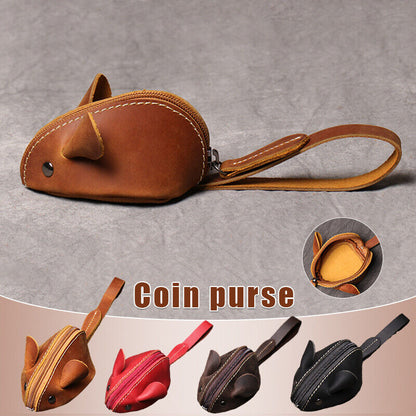 Genuine Leather Mouse Coin Purse Key Storage Bag Zipper Pocket Portable Wallets