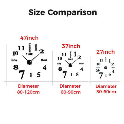 DIY Wall Clocks 27~47in Modern Mirror Number Sticker Living Room Decor Frameless