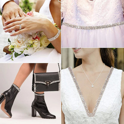 Dress Decoration Trims 3Rows Crystal Rhinestone Cup Chain DIY Applique Sew On 1M