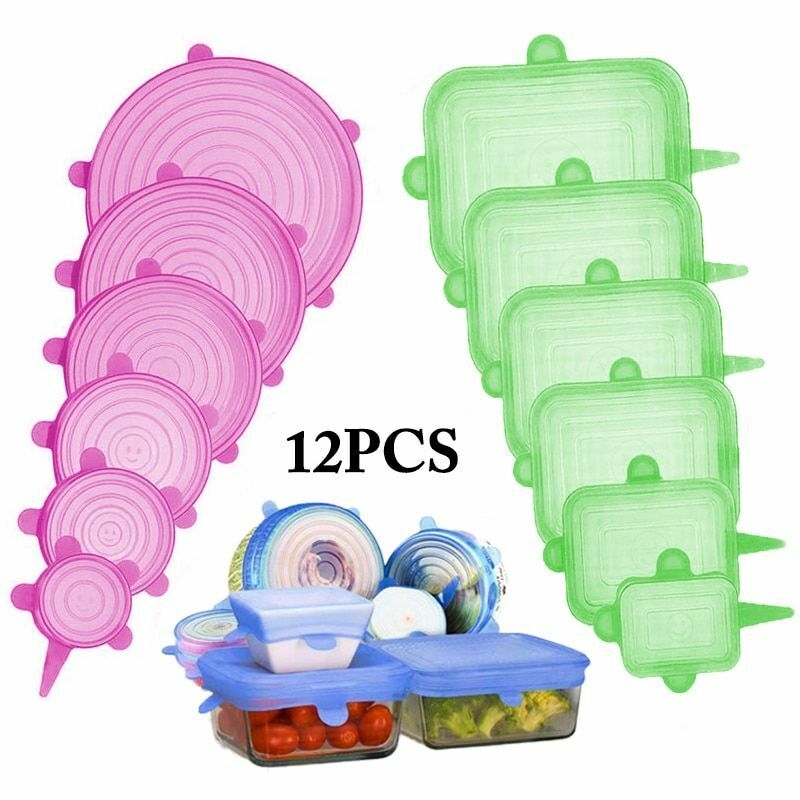 Silicone Stretch Food Cover 12pcs Reusable Elastic Adjustable Bowl Lid Universal