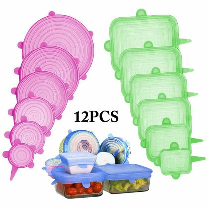Silicone Stretch Food Cover 12pcs Reusable Elastic Adjustable Bowl Lid Universal