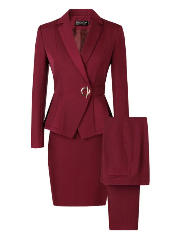 Women Skirt Suits 2 Piece Set Office Ladies Pants Business Suit Set Black Suits