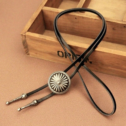 Bolo Tie Necklace Alloy Leather Sweater Chain Western Round Cowboy Necktie 100cm