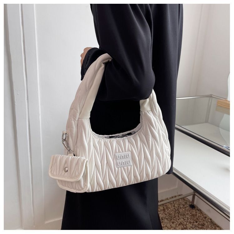 Pleated Shoulder Armpit Purses Hand Bags Branded Embroidery Purses Handbag 1 PC