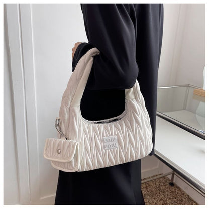 Pleated Shoulder Armpit Purses Hand Bags Branded Embroidery Purses Handbag 1 PC