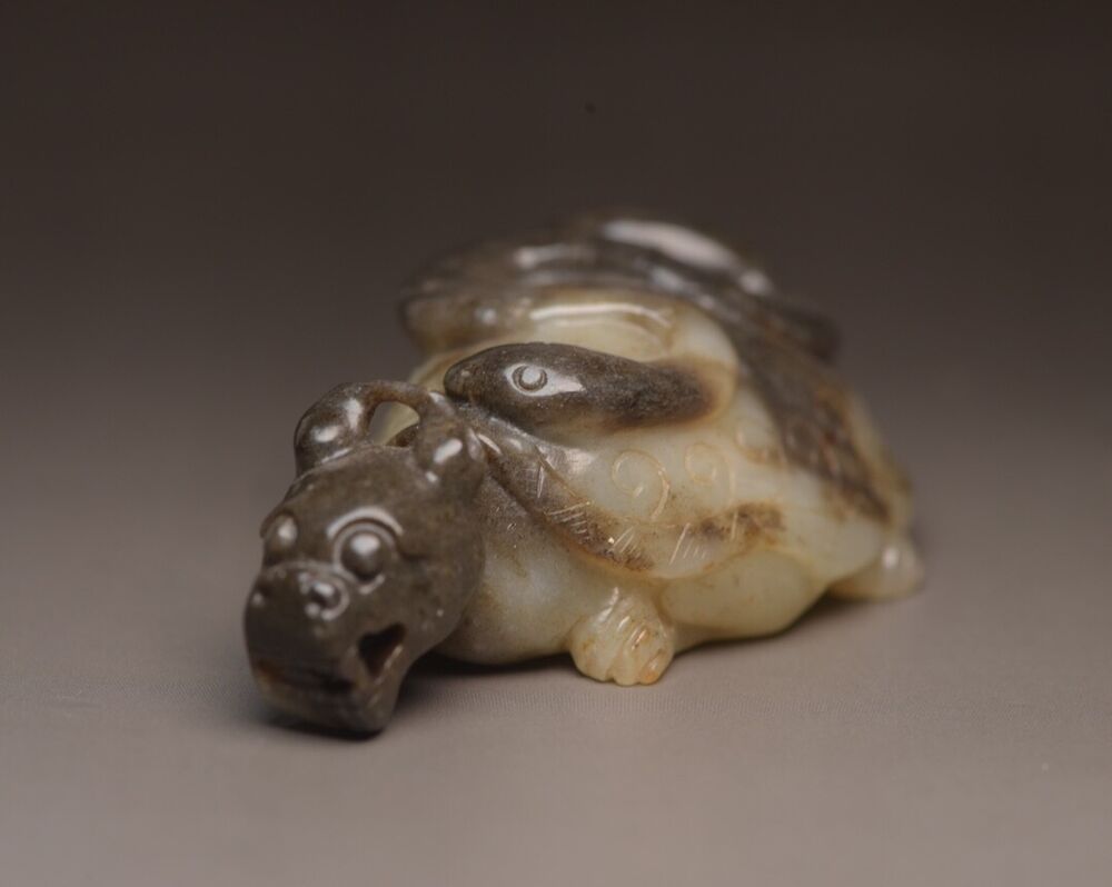 Chinese Antique Hetian Jade Carving Dragon Turtle Statue Sculpture Nice Artwork