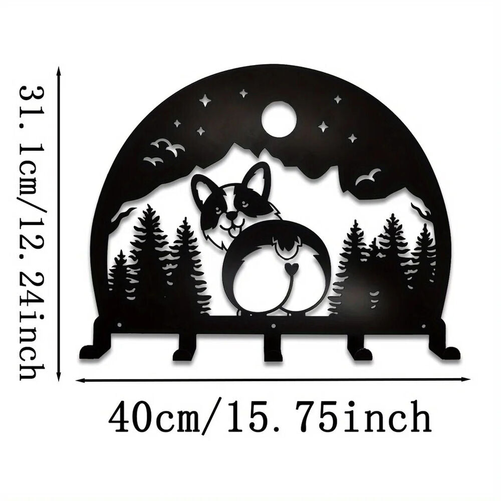 Metal Corgi Wall Rack Hook, Wall Mounted Hook, Household Wall Shelf With 5 Hooks