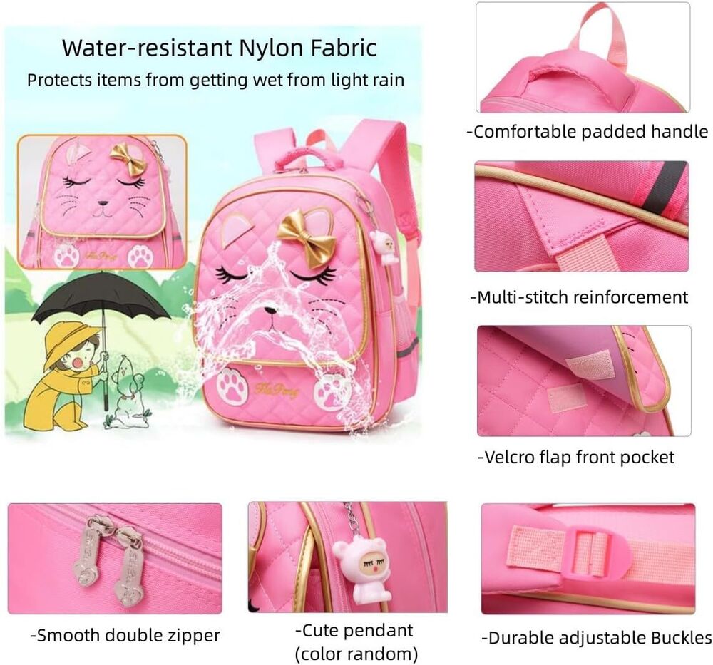 MITOWERMI Cute Rolling Backpack for Girls Trolley School Bags 2 Wheels Pink