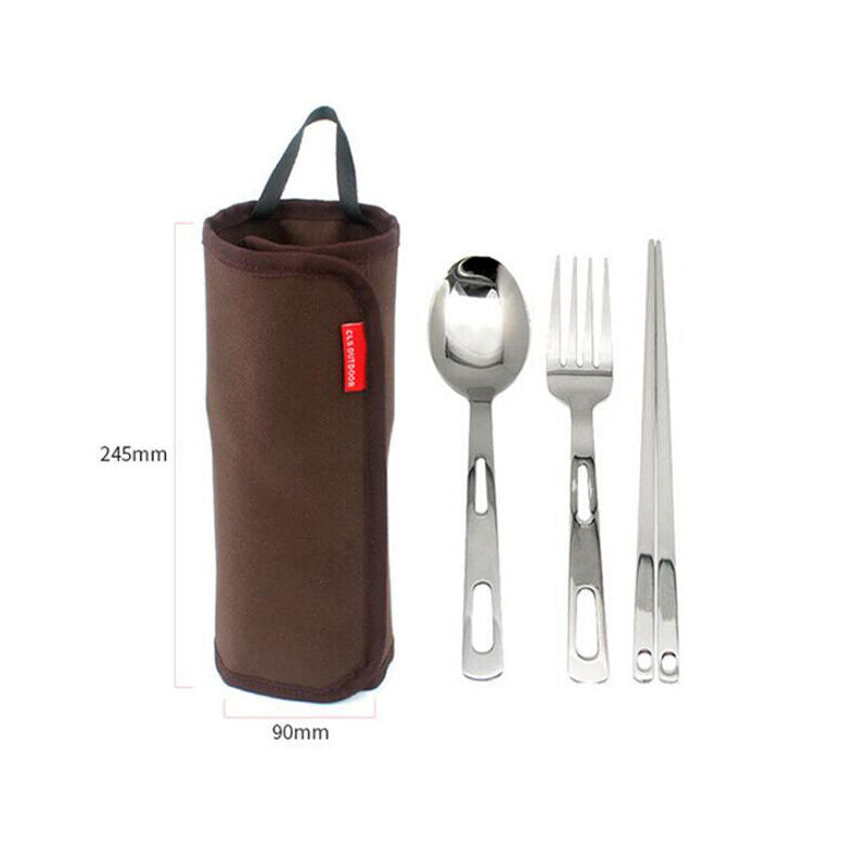 Outdoor Stainless Steel Fold Tableware Sets Spork Chopsticks Travel Picnic Bag