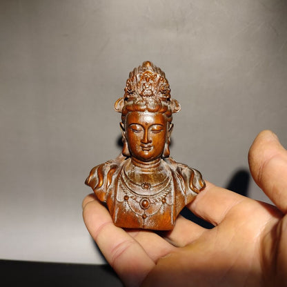 vintage wood wooden carved carving figure kuan yin antique sculpture bust mini