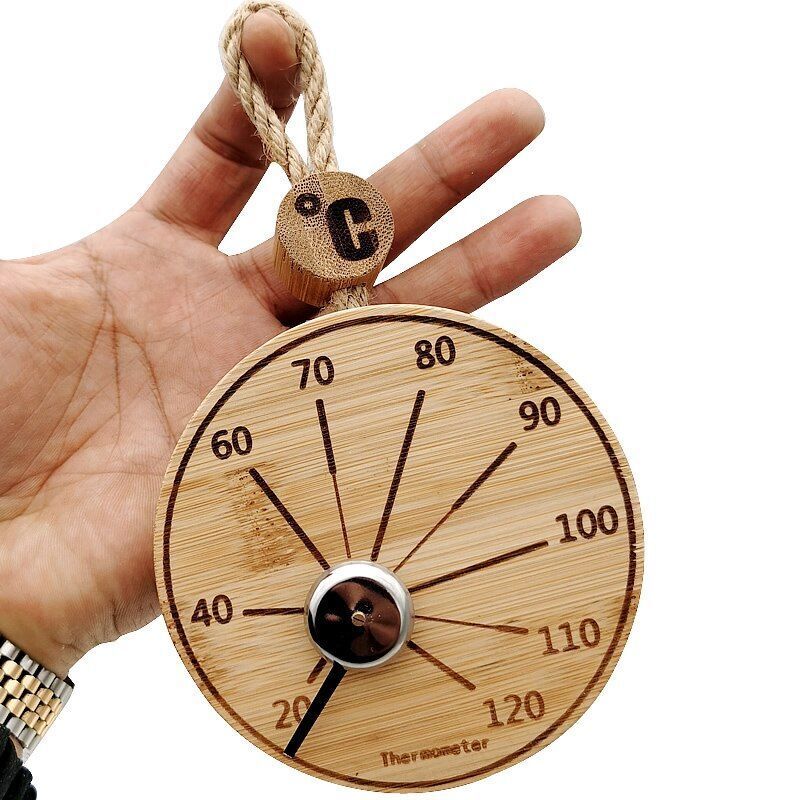 Hygrometer Sauna Thermometer Durable 4 Inch Bamboo Round Temperature Measurement