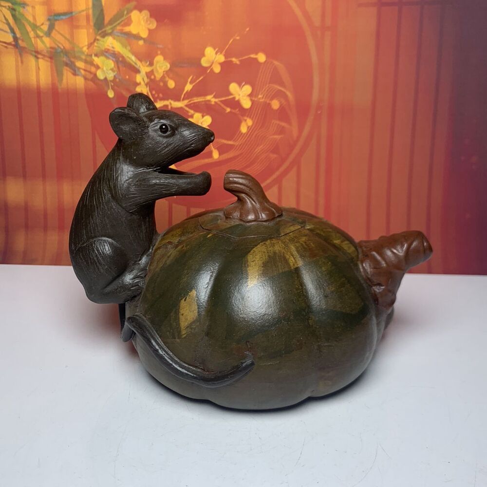 Vintage Chinese Yixing Purple Clay Teapot Zisha Ceramic Mouse Pumpkin Teaware