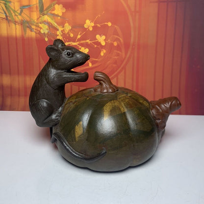 Vintage Chinese Yixing Purple Clay Teapot Zisha Ceramic Mouse Pumpkin Teaware