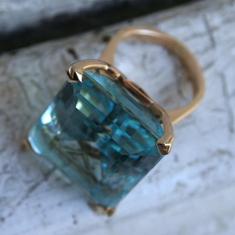 Ring Silver 925 Sterling Aquamarine Size Natural Jewelry Gemstone Big Women's