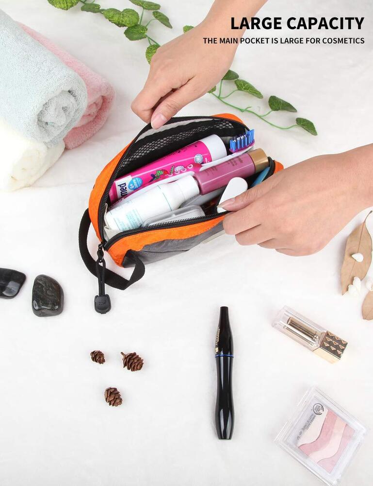 GOX Travel Toiletry Bag Dopp Kit 7.9x4.0x2.2 Inch (Pack of 1), Grey/Orange