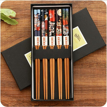 5 Pairs/Set Japanese Style Bamboo Wooden Sushi Chopsticks Tableware Eating Tools