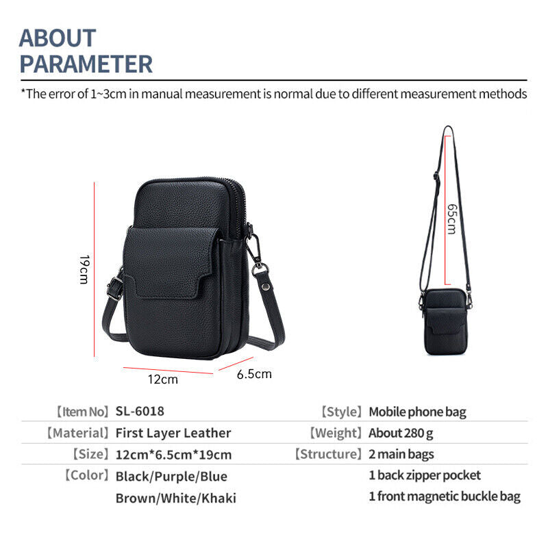 Women's Genuine Leather Double-Layer Zipper Phone BagShoulder Bag Crossbody Bag