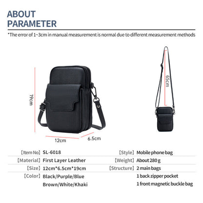 Women's Genuine Leather Double-Layer Zipper Phone BagShoulder Bag Crossbody Bag