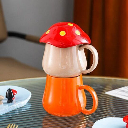 Ceramic Cute Mushroom Cup Personalized Breakfast Milk Cup with Lid 300 ml