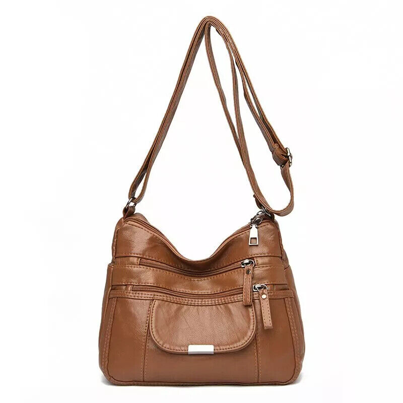 Women's Leather Organizer Purse Shoulder Bag Multiple Pockets Cross Body Handbag