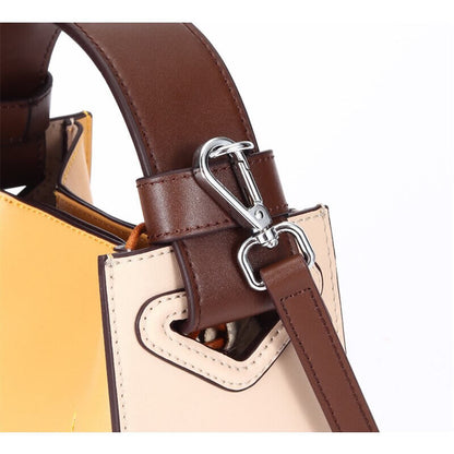 Small Colorblock Leather Bucket Bag Tote Crossbody Shoulder Purse-Fashion Clutch