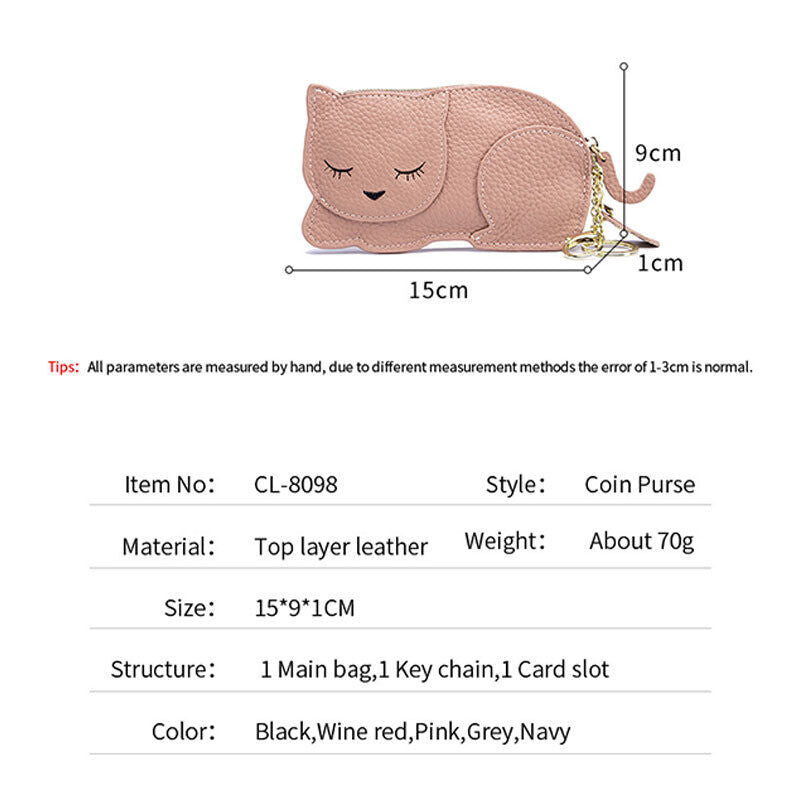 Cute Cat Ultra Thin Purse Wallet Genuine Leather Car Key Bag Mini Coin Bag