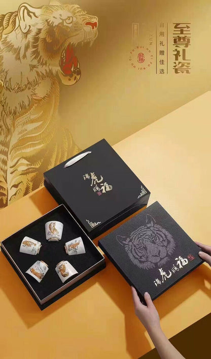 5pcs of one set Ceramic tiger Tea Cup Master tea cup Zodiac Cup tiger year gift
