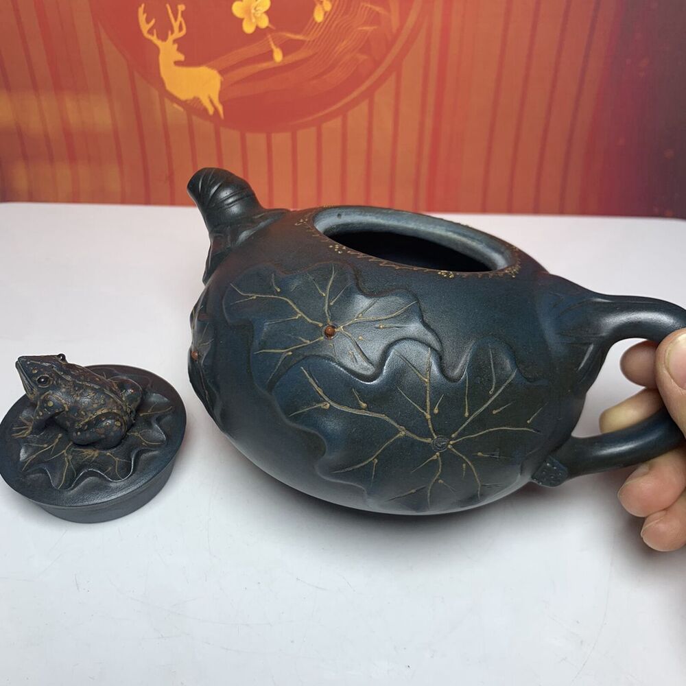 vintage chinese yixing purple clay teapot zisha ceremony lotus leaf frog teaware