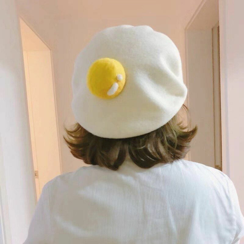 Poached Egg Beret Soft Wool Handmade Creative Hat Cap Women One size 52-58CM 1PC