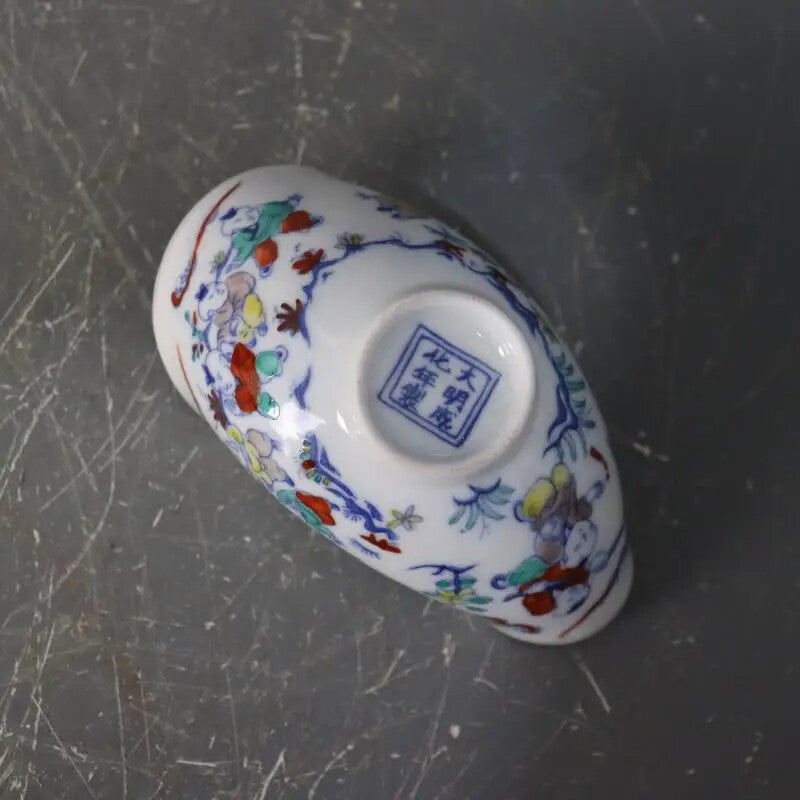 4.3" Chinese Ming Chenghua Blue White Doucai Porcelain Kylin Design Tea Shovel