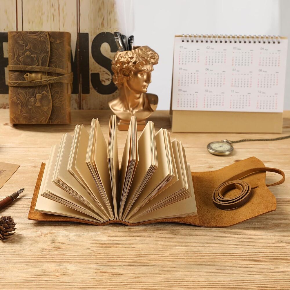 Leather Journal Writing Notebook Unlined Paper 400 Kraft Pages Vintage 7x5