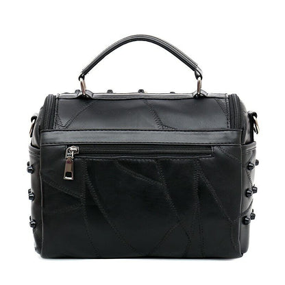 Real Split Sheep Leather Messenger Bag Rivet Skull Handbag Travel Crossbody