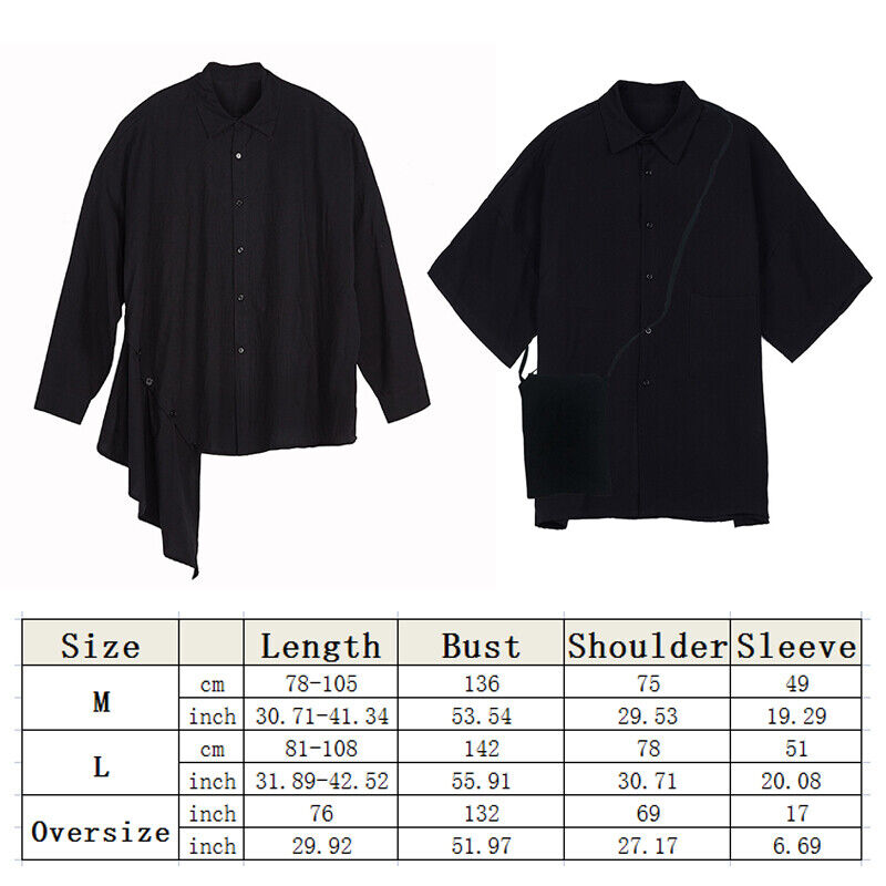 Men Japanese Casual Loose Oversize Shirt Black Harajuku Samurai Baggy Top Blouse