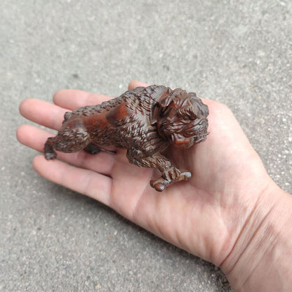Chinese Boxwood Carving Foo Dog Statue Animal Figurine pet Home Decor Bulldog