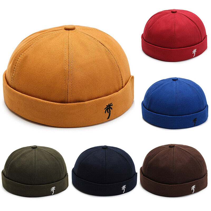 Men Retro Brimless Hat Skull cap Sailor Cap Beanie Rolled Cuff Adjustable