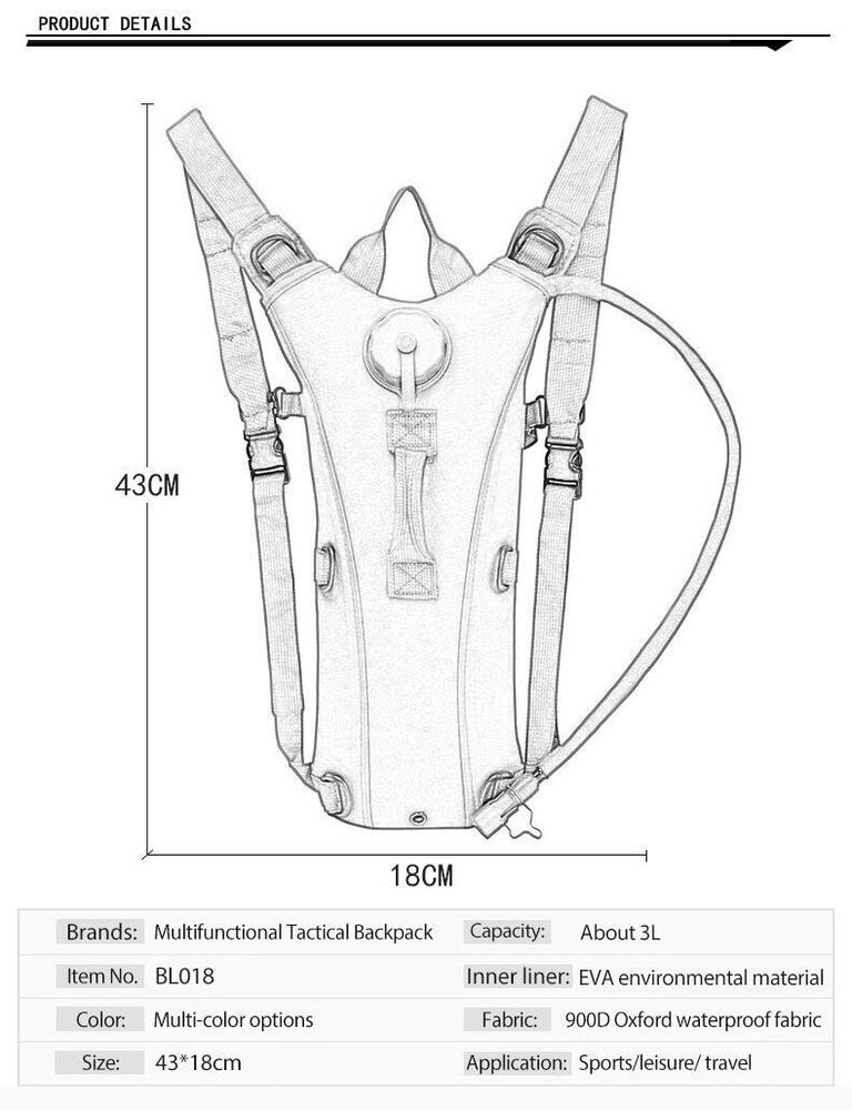 Backpack with 3L Bag for Fishing Tactical Water Bag for Hiking Biking Climbing