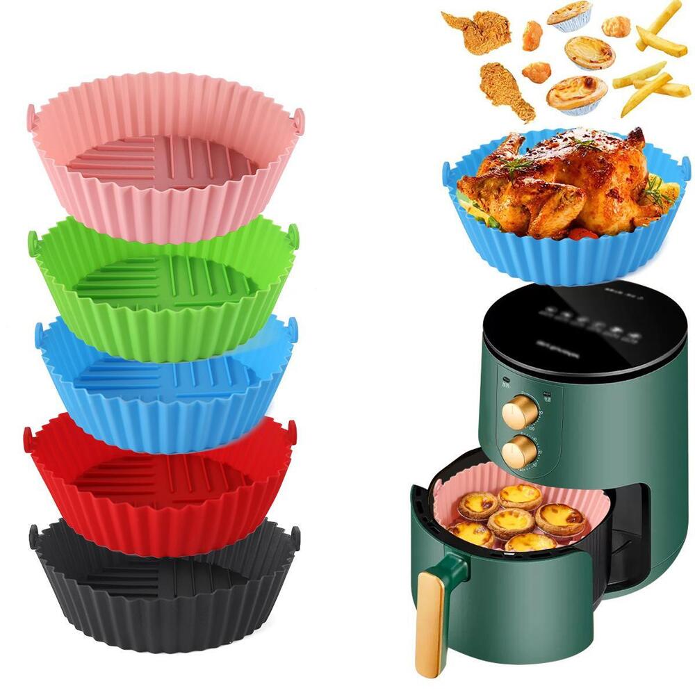 1pc Silicone Air Fryer Baking Tray Circular Foldable Food Grade High Temperature
