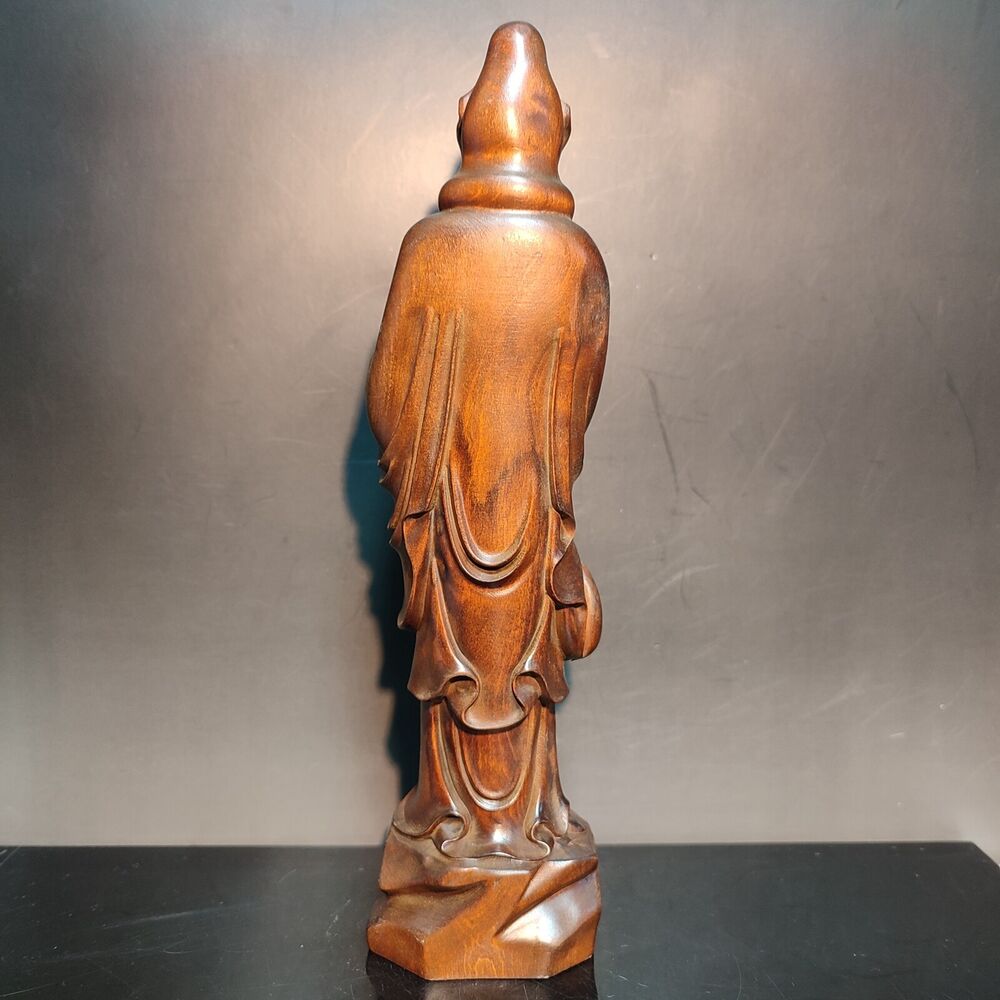 8" Wooden Chinese Quan Kwan-Yin Statues Praying Buddha Wall Decor Avalokitesvara