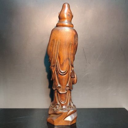 8" Wooden Chinese Quan Kwan-Yin Statues Praying Buddha Wall Decor Avalokitesvara