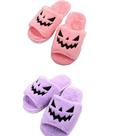 Women Halloween Pumpkin Slippers Soft Plush Flip Flop Indoor Warm Shoes 8.5~12in